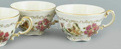 Zsolnay pillangó mintás mokkás / kávés készlet és 6 db süteményes tányér. Hat személyes. Kézzel fest...