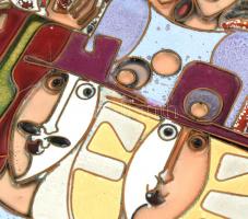 Fajka János (1935): Párok és maszkok, tűzzománc, hibátlan állapotban, igényes keretben 40×24 cm. Jel...