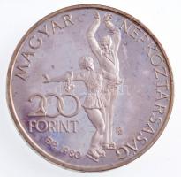 1980. 200Ft Ag Téli olimpia - Lake Placid piedfort, tanúsítvánnyal T:1- (eredetileg PP)  Hungary 1980. 200 Forint Ag Winter Olympics - Lake Placid piedfort, with certificate C:AU (originally PP) Adamo EM59