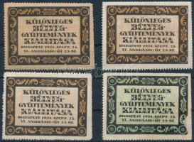 1921 Különleges bélyeggyűjtemények kiállítása Budapest 4 db klf levélzáró