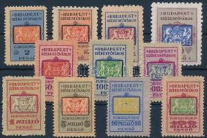 1944-1945 Budapest székesfőváros forgalmiadó bélyegek 11 db klf címletek 100 m P-ig