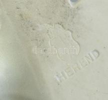 Herendi kutya szobor. Fehér mázas, jelzett, javított. 29x18 cm