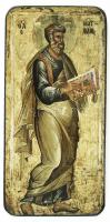 Máté evangelistát ábrázoló ikon másolat, nyomtatott kép fa hordozón, 14,5x7 cm
