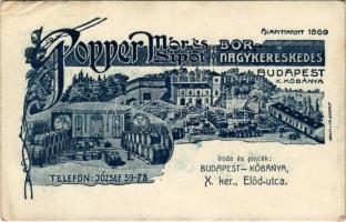 1925 Budapest X. Kőbánya, Előd utca, Popper Mór és Lipót bornagykereskedés reklámlapja. Art Nouveau (EB) (non PC)