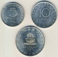 1948. 5Ft+10Ft+20Ft Ag "Petőfi, Széchenyi, Táncsics-Szabadságharc" sor T:2,2/3 ph.