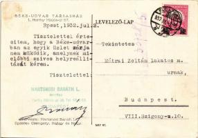 1932 Budapest XI. Béke-Udvar Társasház. Tervezte: Martonosi Baráth L. Építette: Csengery, Pallay és ...