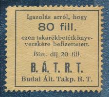 cca 1930 Budai Ált. Takarékpénztár Rt. 80 fill. értékjegy