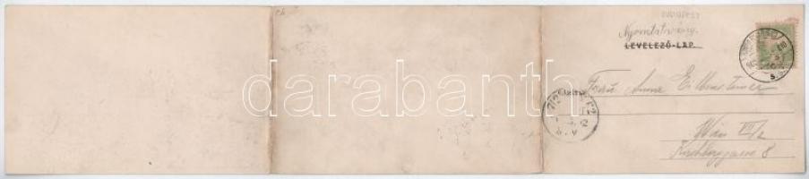 1902 Budapest, Lánchíd, Dunai látkép. Divald Károly 49. sz. 3-részes kihajtható panorámalap / 3-tile...