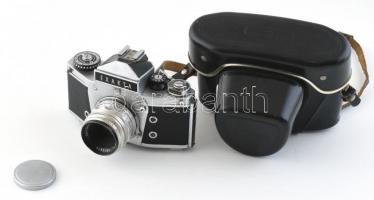Exakta VX1000 35mm SLR fényképezőgép Zeiss Jena Tessar 2.8/50 objektívvel, cca.1960, szép állapotban, nincs kipróbálva. Bőr tokban.