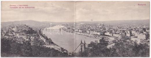 1907 Budapest I. Dunasor a Lánchíddal, Királyi vár, Tabán, Döbrentei tér. D.K. Bp. 1906. 49. Kihajtható panorámalap / folding panoramacard