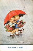 1938 Nem félünk az esőtől... / Children art postcard, in the rain. WSSB 7589/3. s: John Wills (EK)