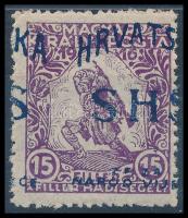 1918 Hadisegély 15f elcsúszott felülnyomással / Mi 60 with shifted overprint. Signed: Bodor