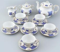 Zsolnay porcelán teás készlet, matricás, jelzett, kis kopásnyomokkal