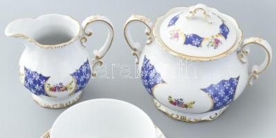 Zsolnay porcelán teás készlet, matricás, jelzett, kis kopásnyomokkal