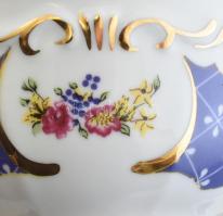 Zsolnay porcelán teás készlet, matricás, jelzett, kis kopásnyomokkal