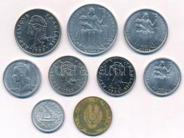 Franciaország 9xklf érméből álló tétel, főleg a francia gyarmatokról és külbirtokokról T:1-2-
Franc...