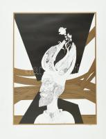 Szász Endre (1926-2003): Sárkányfejű férfi. Szitanyomat, papír, jelzett, számozott (3/1), keret nélkül, hullámokkal, 38,5x29,5 cm