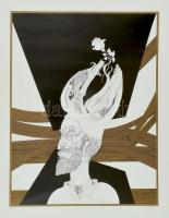 Szász Endre (1926-2003): Sárkányfejű férfi. Szitanyomat, papír, jelzett, számozott (21/1), keret nélkül, hullámokkal, 38,5x29,5 cm