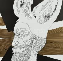 Szász Endre (1926-2003): Sárkányfejű férfi. Szitanyomat, papír, jelzett, számozott (21/1), keret nél...