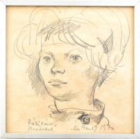 Szász Endre (1926-2003): Női fejtanulmány,1970. Ceruza, papír, jelzett, bal oldalon autográf felirat: Rózsikának szeretettel. Üvegezett keretben. 18,5x18,5 cm.
