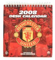 2008 Manchester United 2008 asztali naptár, spirálfűzött, színes fotókkal, rajta Christiano Ronaldo, Ryan Giggs, Paul Scholes, Ole Gunnaar Solskjaer és mások fotóival, 18x16 cm