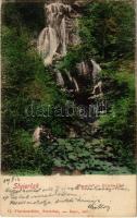 1909 Stájerlak, Steierlak, Stájerlakanina, Steierdorf, Anina; Wasserfall im Kirscha-Tal / Vízesés a Kirscha-völgyben. G. Florianschütz kiadása / waterfall (fa)
