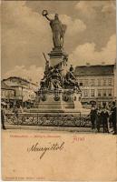 1901 Arad, Vértanú szobor, Hubert Bernát üzlete / Märtyrer-Monument / martyrs monument, shops (EK)