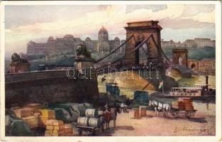 1918 Budapest, Lánchíd és Királyi vár, rakpart. B.K.W.I. S. 280/14. s: Götczinger (EK)