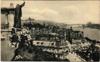 1907 Budapest I. Kilátás a Gellérthegyről, Királyi vár, Tabán, Döbrentei tér, Rác fürdő. Örömy Sándor kiadása (EK)
