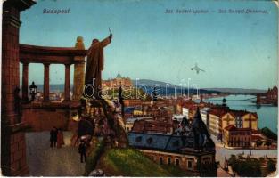 1910 Budapest I. Kilátás a Gellérthegyről, Szent Gellért szobor, Királyi vár, Tabán, Döbrentei tér, Purgo üzlet (EK)