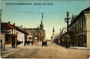 1914 Kiskunfélegyháza, Kossuth utca, gyógyszertár, Hollósi Alajos üzlete, cukrászda. Royko B. kiadása (Rb)