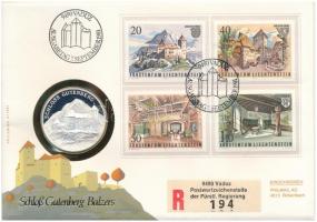 Liechtenstein 1981. "Gutenberg kastély" jelzett Ag emlékérem érmés borítékban, bélyeggel és bélyegzéssel (0.999) T:PP hátlapon halvány patina  Liechtenstein 1981. "Schloss Gutenberg" hallmarked Ag commemorative medallion in coin envelope, with stamp and cancellation (0.999) C:PP with faint patina on reverse