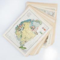 Vegyes térkép tétel, 70 db, ( Magyarország földtani térképe, Párizs, Pannónia stb.) a Pallas Nagylexikonból, cca. 24x30cm.