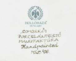 Hollóházi gyűrűtartó bonbonniere, matricás porcelán, jelzett, kopott. 9x6cm