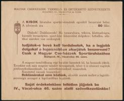 1928 Magyar Cserkészek Termelő és Értékesítő Szövetkezete reklám és órarend