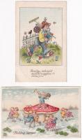 11 db RÉGI üdvözlő képeslap vegyes minőségben / 11 pre-1950 greeting motive postcards in mixed quali...