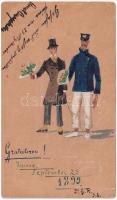 1899 (Vorläufer) Gratuliren! / Kézzel festett üdvözlőlap / Hand-painted greeting postcard (EB)