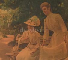 Szecessziós fakeret, benne Szkuteczky Döme: A modern Párizs. Ofszetnyomattal. Kopott, 59x90cm