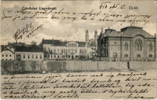 1910 Ungvár, Uzshorod, Uzhhorod, Uzhorod; Új tér, zsinagóga. Gellis Miksa kiadása / square synagogue (EK)