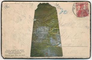 1912 Veytaux, Chateau de Chillon et la Dent du Midi / Chillon Castle. Emb. metallic postcard (EK)