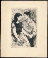 Iván jelzéssel: Fiatal pár. Rézkarc, papír, jelzett, 15x9,5 cm