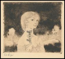 Szász jelzéssel: Lány. Rézkarc, papír, utólagos jelzéssel, 9,5x8,5 cm