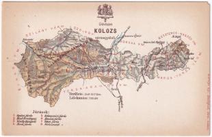 Kolozs vármegye térképe. Kiadja Károlyi Gy. / Map of Cluj county (szakadás / tear)