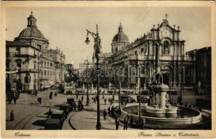 1935 Catania, Piazza Duomo e Cattedrale / square, cathedral, automobiles, tram (EB)