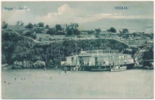 1911 Krk, Veglia; Bagno Valsecca / strand, fürdőzők / beach, bathers (ázott sarkak / wet corners)