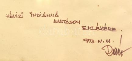 Olvashatatlan jelzéssel: ,,Hévizi indiánná avatásom emlékére 973.IV.11" Filctoll, papír. Üvegez...