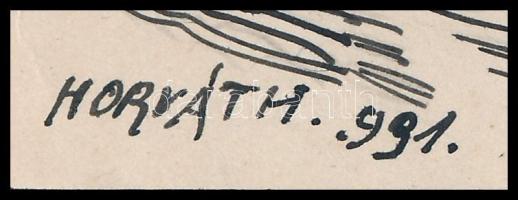 Horváth 931 jelzéssel: ,,Robinson" Tus, papír. Keret nélkül. 24X15cm