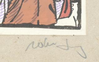 Olvashatatlan jelzéssel: ,,A szegény asszony 3 fia" meseillusztráció. Vegyes technika, papír. 3...