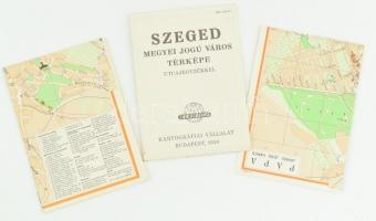 cca 1960 3 db várostérkép: Szeged, Sopron, Pápa 24x34 cm