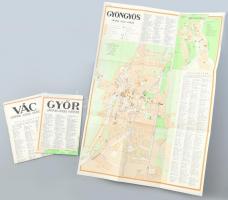 cca 1955 3 db térkép: Vác, Gyöngyös, Győr. kb 24x37 cm
